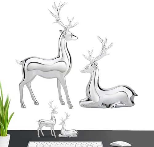 Silberne Rentierfiguren,deko hirsch,Rentier Weihnachtsdekoration,2 Stück galvanisierte silberne Hirschfigur,Dekorative Harzskulptur für Zuhause,Wohnzimmer,Schlafzimmer,weihnachtliche Tischdekoration
