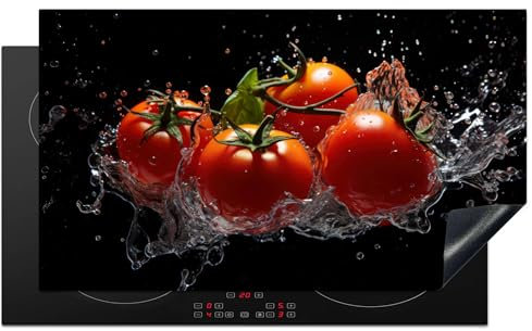KitchenYeah© Herdabdeckplatte Einteilig Abdeckplatten Cerankochfeld Abdeckung Ceranfeld Herdplattenabdeckung Induktionsmatte Tomaten - Schwarz - Wasser - Rot - Gemüse - 90x52 cm
