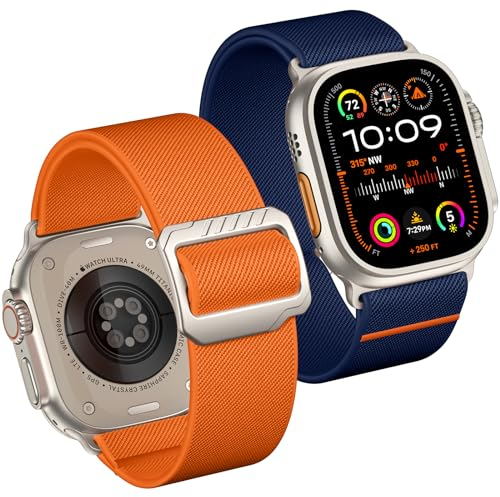 Mastten 2 Pezzi Cinturini Sport Solo Loop Compatibile con Apple Watch Ultra/Ultra 2 Cinturino 49mm 45mm 44mm 42mm Uomini, Loop Sportivo Regolabile da 28 mm per iWatch Ultra Series 9 8 7 6 SE 5 4 3 2 1