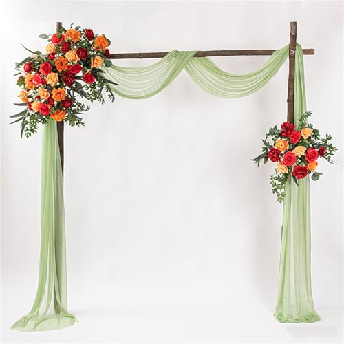 Lukery 1 Paneele Hochzeit Vorhang Hochzeitsbogen, Querbehang Gardine Freihanddeko Himmelbett Vorhänge Stoff Tüll Transparent Voile für Hochzeit, Torbogen (75cm*300cm,Salbei Grün)