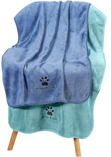 Bailey & buddies Dog Towels – Super Absorbent Microfibre Pet Towel Set (2 Pack, Green & Blue) | Quick Dry, Soft & Durable, 100×50cm for Dogs, Cats & Other Pets