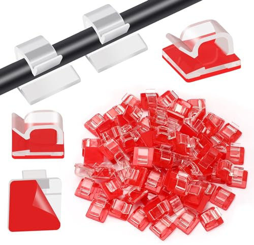 PETKNOWS 80 PCS Adhesive Cable Clips Christmas Clear Light Strip Mounting Clips Led Light Wire Holder Cable Clamp Organizer for Desk Outdoor Wall Cable