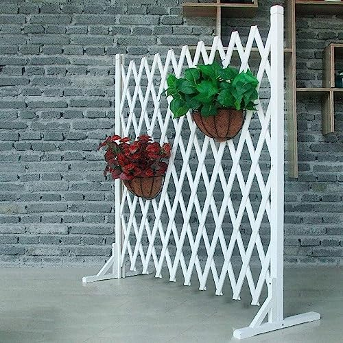 Weißer Zaun/Teleskop-Leitplanke/Sichtschutz für Gartenzaun/Zaun für Haustiere/Zierzaun für Balkon/Gitterzaun aus Holz/Gitterdekoration (160 x 80 cm)