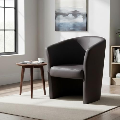 Dmora - Sessel Abrera, Wohnzimmersessel, gepolsterter Sitz, Stuhl mit Armlehnen aus Kunstleder, 64x63h76 cm, Schwarz