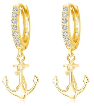 MEDWISE Anker Creolen Ohrringe Gold S925 Sterling Silber für Mädchen Damen Freundin Unisex Tochter Kinder - Hypoallergener Schmuck - Geburtstag Geschenk