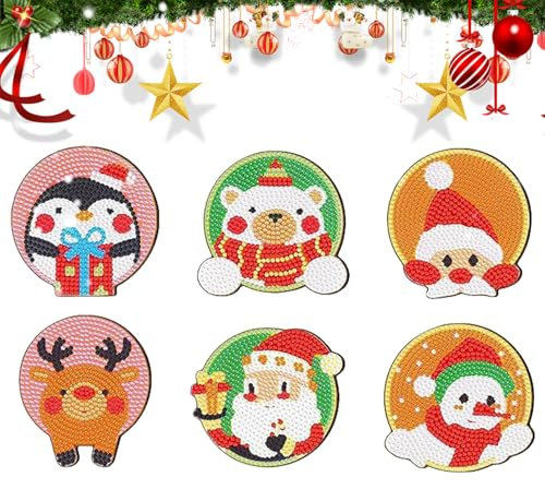 6 Pièces Diamond Painting sous Verres, Peinture Diamant Dessous de Verre, Dessous de Verre Diamond Painting Noel, Loisirs Créatifs Adultes, DIY, sous Verres Art de Diamant avec Support