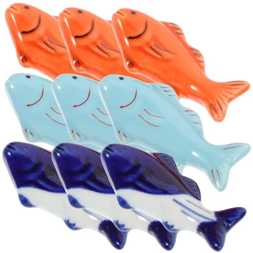 CIYODO 9pezzi Poggia Bacchette per Tavolo da Pranzo Supporto per Stoviglie in Ceramica Porta Cucchiai Forma di Pesce Accessorio da Cucina Organizer per Posate