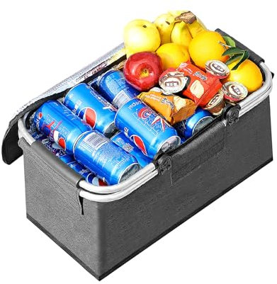 JXCTNNU Picknickkorb 25L Einkaufskorb Faltbar Groß Picknickkorb Kühlkorb Einkaufskorb mit Deckel Tragekorb mit Henkel Korb Einkaufen Kühlfach Thermo Picknicktasche für Einkaufen Picknick (Grau)