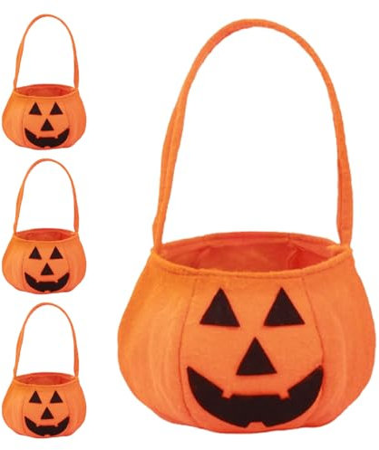 Halloween Kürbis Candy Bag - 4 Stück Trick or Treat Taschen, Pumpkin Sammeltasche, Korb für Süßigkeiten, Bonbontüte, Eimer für Party Decor, Kekse, Schokolade