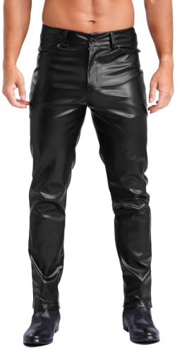 Aislor Pantaloni in Pelle da Uomo Pantalone Moto Wetlook Leggings Pantaloni Elasticizzati Slim Fit in Ecopelle per Motociclisti Biker Hip Hop Discoteca Nero M