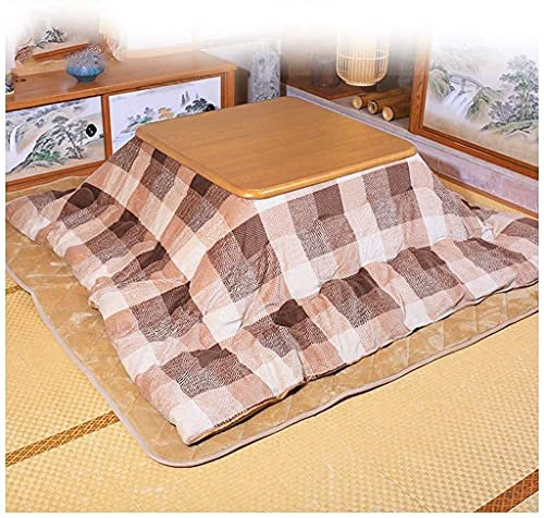 QUSYZD Japanischer Kotatsu-Tisch mit Heizung und Decke, Bettdecke, Tatami-Futon-Kaffee-Teetisch aus massivem Holz, quadratisch, groß, für Wohnzimmer, Winter,