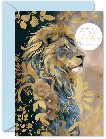 Giftzie Geburtstagskarte für den Vater – Majestätischer goldener Löwe – schöne Geburtstagskarte für Vater von Tochter Sohn, 12,7 x 17,8 cm, goldene Grußkarten für Männer