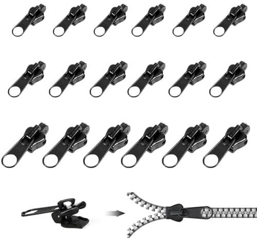 Kit di riparazione con cerniera, 18 pezzi, chiusura lampo, cerniera di ricambio in tre misure, cerniere di ricambio per zaini, valigie, giacche