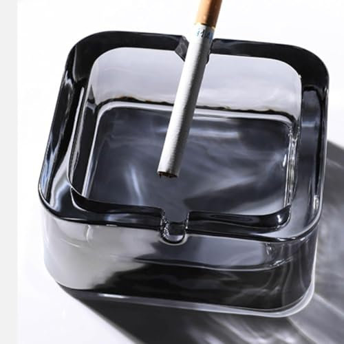 Uotyle Simple Style Large Glass Ashtray for cigarette cigar, Crystal Ash trays Outdoor Glass Spuare Ashtrays for Outside, Home, Office, Patio, Outdoor, Indoor, Cute Cool Ashtray(S, Grey)