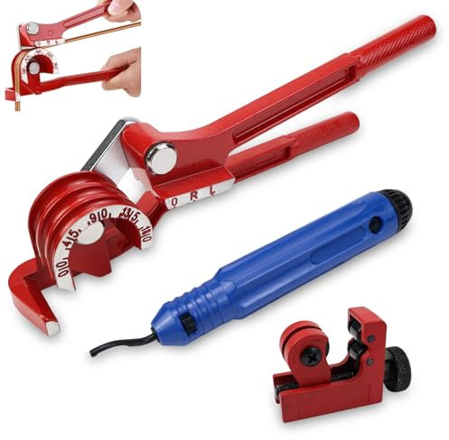 UVVRUR Curvatubi 3 in 1, 6 – 8 – 10 mm, 0 – 180 gradi, con tagliatubi e set di utensili per sbavatura (A)