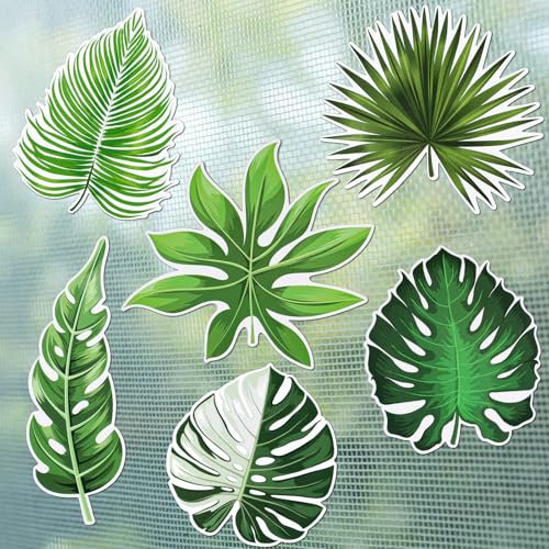 JSRQT 12 Piezas Mosquitera Puerta Calcomanías Magnético, Doble Cara Flexible Magnético Protector Screen Door Decals con Forma de Hojas, Imanes Decorativos para Puerta Protector para Mascotas Niños