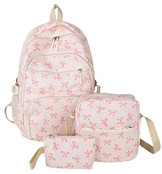 TIAASTAP Aesthetic School Bag for Girls Cute Backpack Sets Preppy School Backpack Kawaii Girls Rucksack for Teenage Secondary Primary Middle School (A01 Bow Pink)