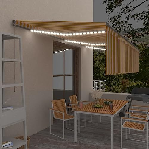 Auvent rétractable manuel avec store et LED 6 x 3 m Jaune et blanc