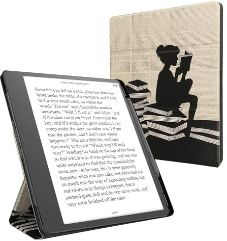kwmobile E-Reader Schutzhülle kompatibel mit Amazon Kindle Scribe (2022/2024) Hülle - Kunstleder Case für eReader mit zweifachen Ständer und Stifthalter - Lesende Frau