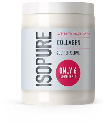 Isopure Collagen limonade à la framboise, collagène en poudre aromatisée à diluer avec vitamine C pour la peau et les articulations, 20 g de collagène par portion, sans sucre ni additifs, 345 g