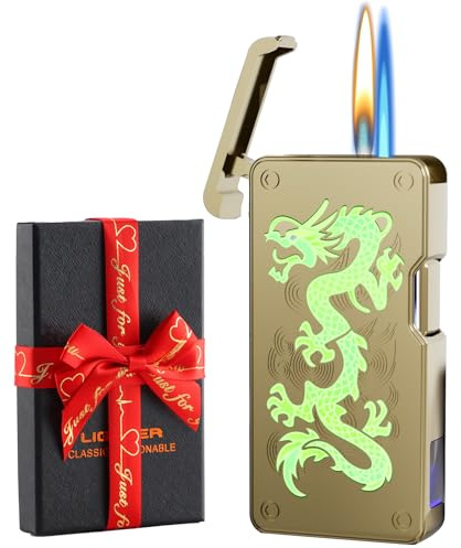 Dachance Luxury Gas Butane Lighter Mother of Pearl Inlay 5 Ignition Modes :Blow, Shake, Voice, Tap, Button, Blue Jet Flame windproof, Digital Fuel & Usage Display, Refillable, Men Gift (fluorescent)
