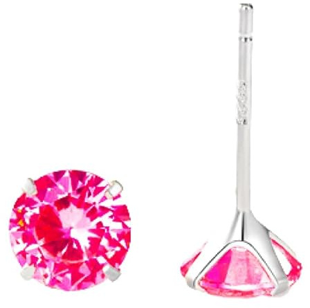 Rainbow Collection - Par de pendientes con puntos de luz fucsia de plata 925, 8mm, Platino, Circonia cúbica