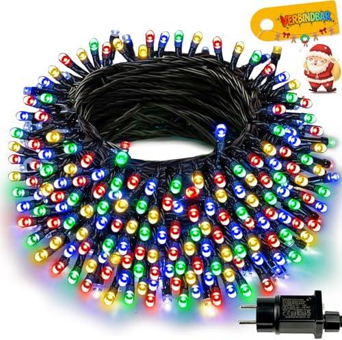 20m Lichterkette Weihnachtsbaum 200 LED Lichterkette Außen Strom, Bunt | Timer, 8 Modi, IP44 Wasserdicht, LED Weihnachtsbeleuchtung für Weihnachtsdeko Innen Weihnachten Tannenbaum Garten Balkon