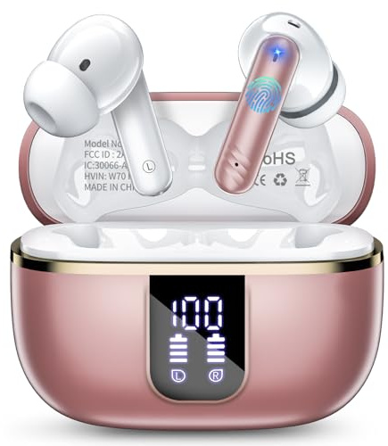 Bluetooth Kopfhörer, In Ear Kopfhörer Kabellos Bluetooth 5.4, 46 Std Bass 3D Stereo Wireless Earbud, USB-C-Schnellladung, 4 ENC Noise Cancelling Mic, IPX7 Wasserdichte In Ear Ohrhörer für Sport Gym.