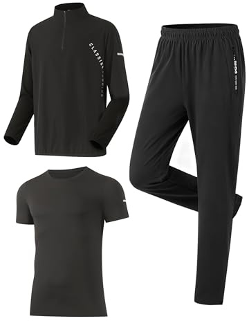 RPOVIG Men's Tracksuit Sweatsuits 3 Piece Quarter Zip Pullover Men Long-Sleeve T-Shirts Pants Athletic Hiking Camping Jogger Outfits