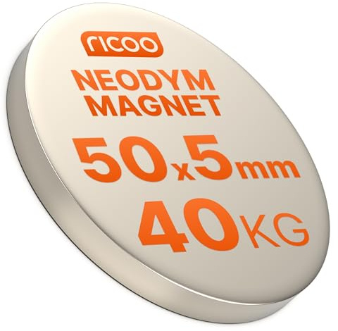 RICOO 50x5 NiCuNi Neodym Magnet extra stark Whiteboard Magnete für Magnettafel Mini Magneten starker Halt Scheibenmagnet Supermagnete Minimagnete für Kühlschrank Flachmagnet 1 Stück