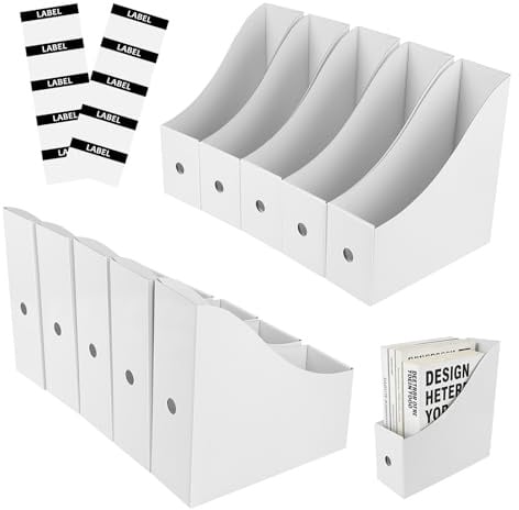 KILDOWS 10 Stück Stehsammler, Zeitschriftensammler Zeitschriftenhalter Kraftpapier Stehsammler A4 Stehordner Schreibtisch Organizer Weiß Ordner Organizer für Bücher Dokumente Büro Schule Hause