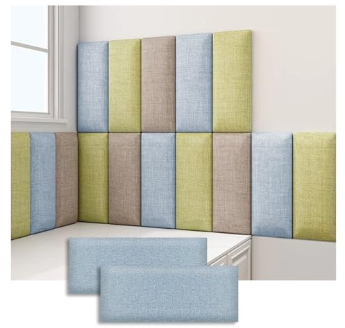 3D-gepolsterte Wandpaneele, 2er-Pack, stoßdämpfende Wandpolsterung aus Stoff, selbstklebendes, wandmontiertes Kopfteil für Kinderzimmer (Hellblau, 2 Stück)
