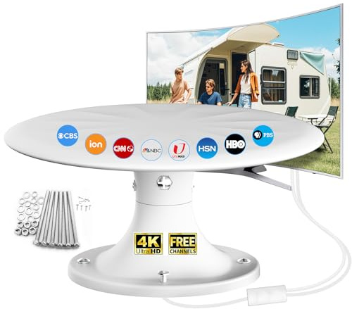 Antenna TV per camper, antenna HDTV omnidirezionale 720° con amplificatore di segnale, antenna TV digitale esterna per Smart TV, antenna montata sul tetto per camper, rimorchio da viaggio, cavo da