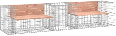 HGBNMER Gabionen Sitzbank Massivholz Douglasie, Gartenbank mit Gabione aus verzinktem Stahl, kompakte Sitzbank für Garten und Terrasse, 2 Bänke und 1 Pflanzkasten, max. 110 kg pro