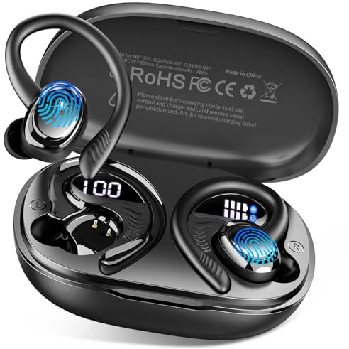 Wireless Earbuds Sport, 2026 Bluetooth 5.4 Headphones with App Custom EQ, Stereo Bass in-Ear bud, 50+Hrs ENC Noise Cancelling Earphone with Earhook, USB-C IP-X7 Waterproof Running Gym for Android iOS