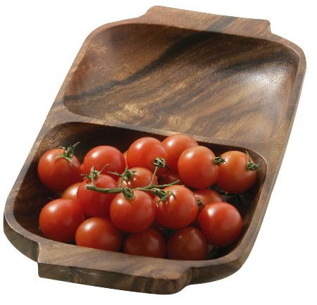 Premier Housewares 2 Section Rectangle Serving Dish with Handles, 4 x 32 x 18 cm - Acacia Wood, Brown