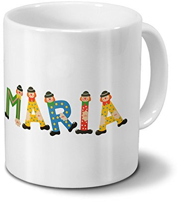 printplanet Tasse mit Namen Maria - Motiv Holzbuchstaben - Namenstasse, Kaffeebecher, Mug, Becher, Kaffeetasse - Farbe Weiß