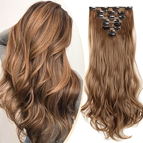 S-noilite® 17 Full-Kopf-Klipp in den Haar-Verlangerungen Ombre Gewellt Gelockt Haarverlängerungen Dip Dye 8Pcs Lang Haare Hellbraun