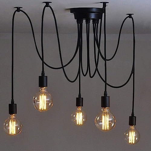 5 Heads E27 Industrial Chandelier Adjustable DIY Ceiling Spider Light Pendant Lamp