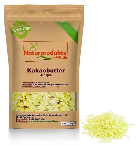 Kakaobutter Chips 200 g für Schokolade und zum Backen Kakao Butter Stücken Nibs Theobroma cacao 200g