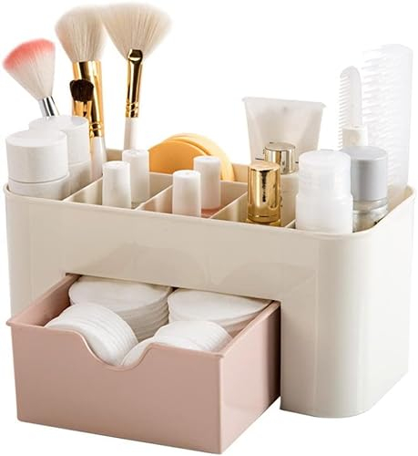 Upxiang Cosmetic Make Up Organiser Display Table Desktop Stand, Makeup Drawer Type Storage Box Case Holder Brush Pen Jewelry Organizer Saving Space (Pink)