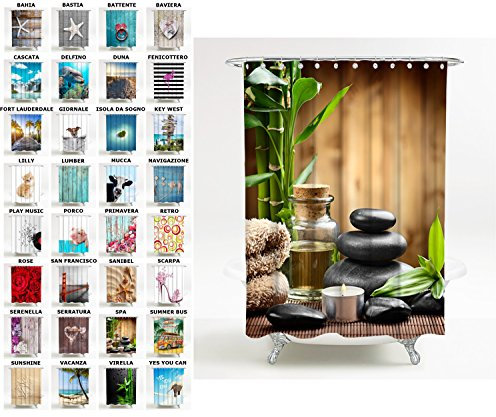 Sanilo Tenda da doccia, grande scelta di belle tende vasca da bagno di alta qualità, 12 anelli inclusi, impermeabile, effetto anti-muffa (180 x 200 cm, Spa)
