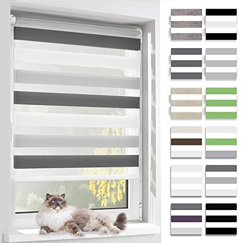 BelleMax Doppelrollo Klemmfix ohne Bohren & mit Bohren, 80x150cm(BxH), Weiß Grau Anthrazit, Duo Rollo, Sonnenschutz lichtdurchlässig Blickdicht, Klemmrollo Fensterrollo, Rollos für Fenster und Tür