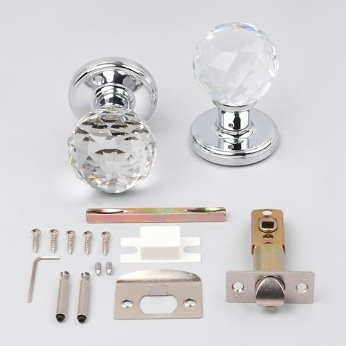 G Decor Massive, eckige Türknäufe mit Diamantschliff aus Glas für Drehschloss, Chromoberfläche, 55 mm (2er-Pack)
