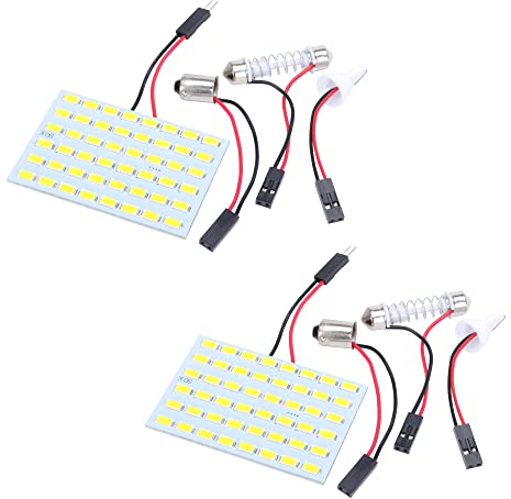 TABEN Blanco cálido Ahorro de energía 5630 48-SMD LED Panel Luz de Techo Auto Car Interior Placa de Lectura Luz Techo Techo Interior Lámpara con Cable + T10 BA9S Adaptadores de festón DC 12V