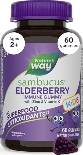 Nature's Way Sambucus Elderberry 60 Gummies for Kids | Immune System Support | Supplement with Vitamin C and Zinc | Gluten Free & Vegetarian