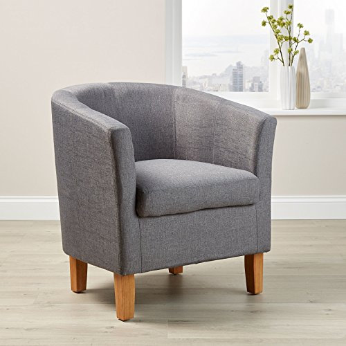 Home Source Tub Accent Chair - Fabric Armchair with Wooden Legs - Upholstered Single Sofa for Home, Office, Living Room - Padded Foam Seat (Light Grey)