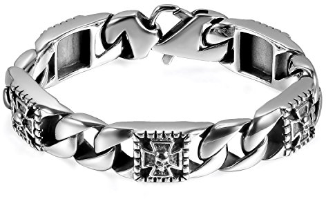 JewelryWe Schmuck Herren Armband Edelstahl Poliert Totenkopf Schädel Armbänder Armschmuck, Silber