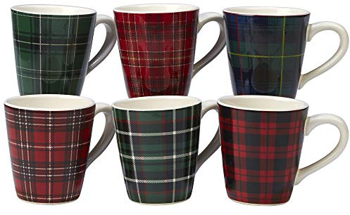 Zertifiziert International 22928set6 Weihnachten Plaid 16 Oz Tasse, Set von 6 Motive sortiert, Keramik, Mulicolored