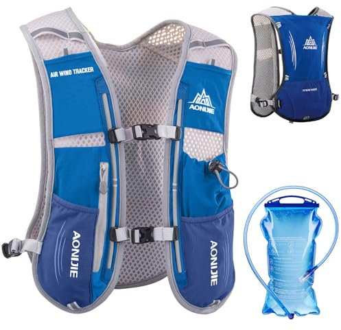 Azarxis Trinkrucksack 5L / 5.5L, Ultraleichter Laufrucksack, Trailrunning Rucksack, Hydrationspack für Laufen, Joggen, Wandern, Marathon (Blau (5L) - mit Trinkblase (1,5L))